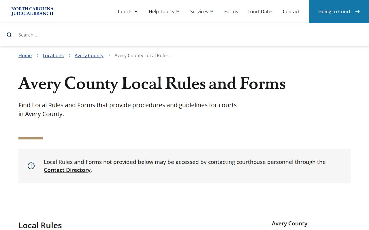 Avery County court schedule and local rules for calendar publication