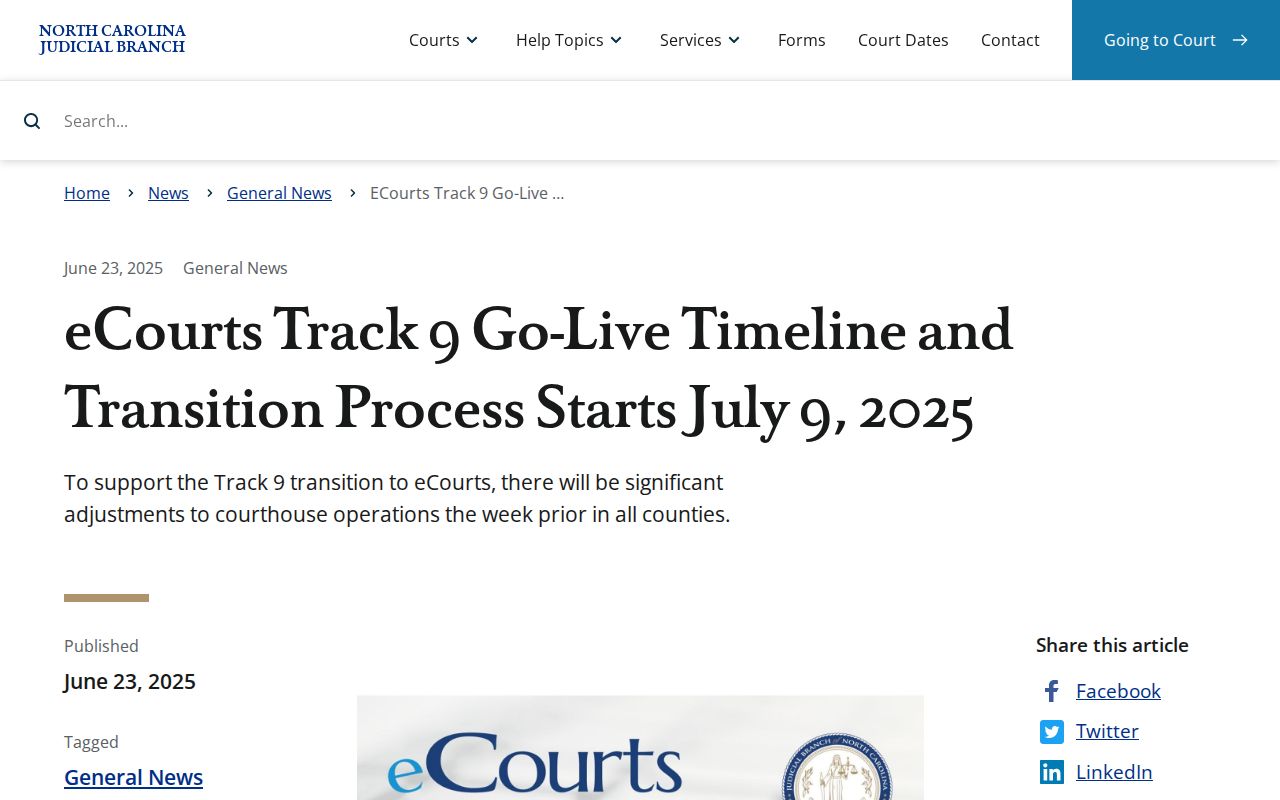 Avery County court schedule and eCourts Track 9 transition timeline