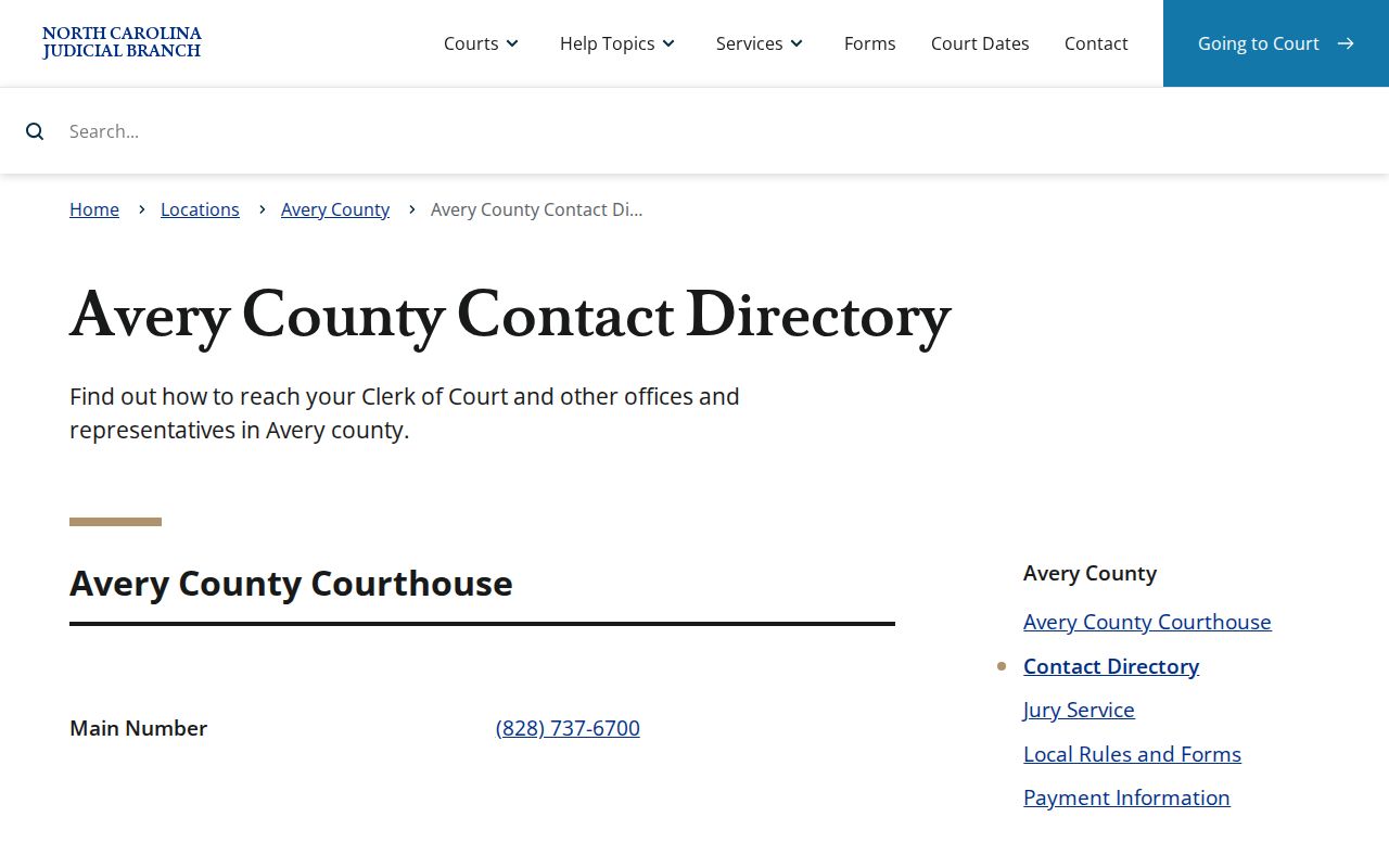 Avery County court docket clerk contact directory