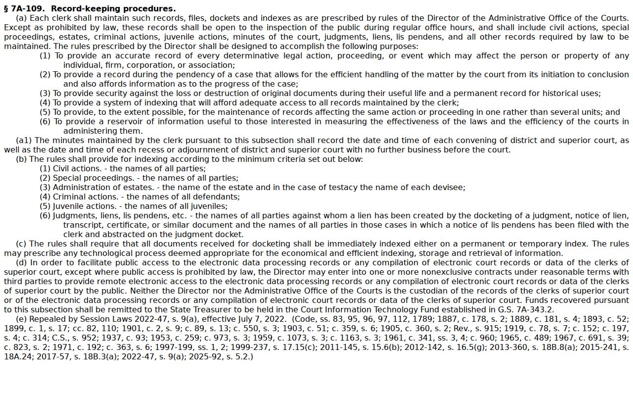 Avery County court docket clerk inspection statute