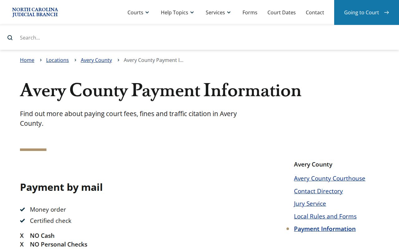 Avery County traffic court records and Clerk payment information