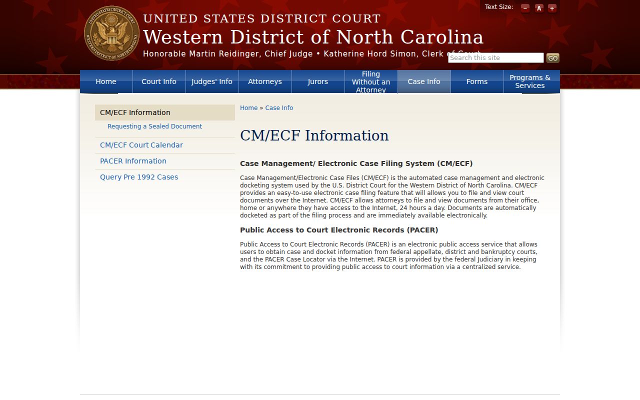 Crossnore court records federal CM ECF source distinction